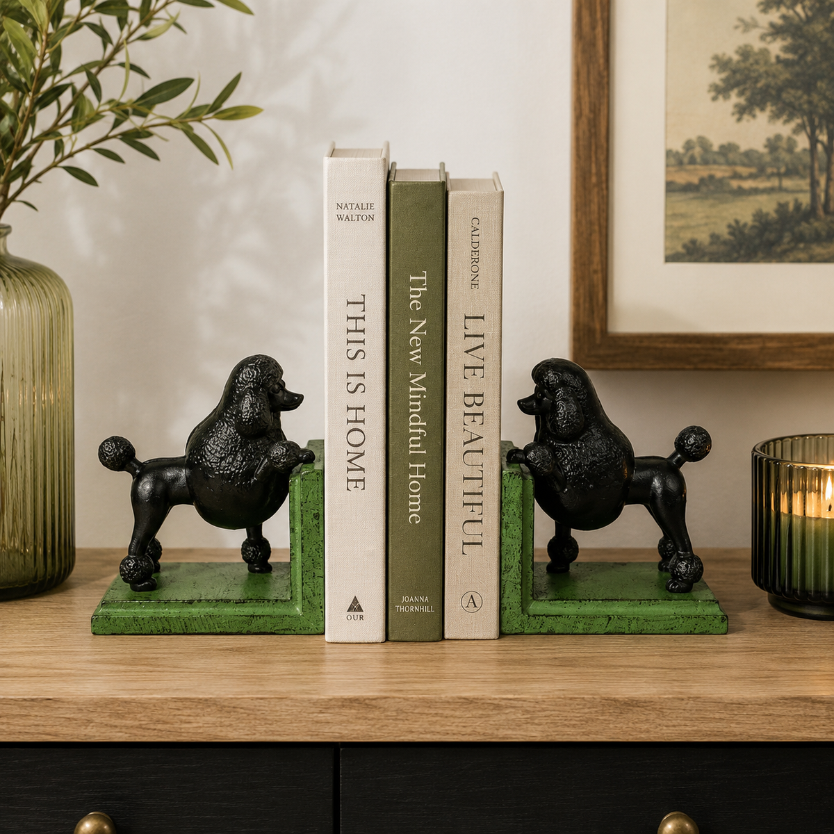 Cast Iron Antiqued Pair of Black Poodle Bookends 14.5cm each