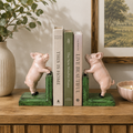 Cast Iron Antiqued Pair of Pigs Bookends 14.5cm each