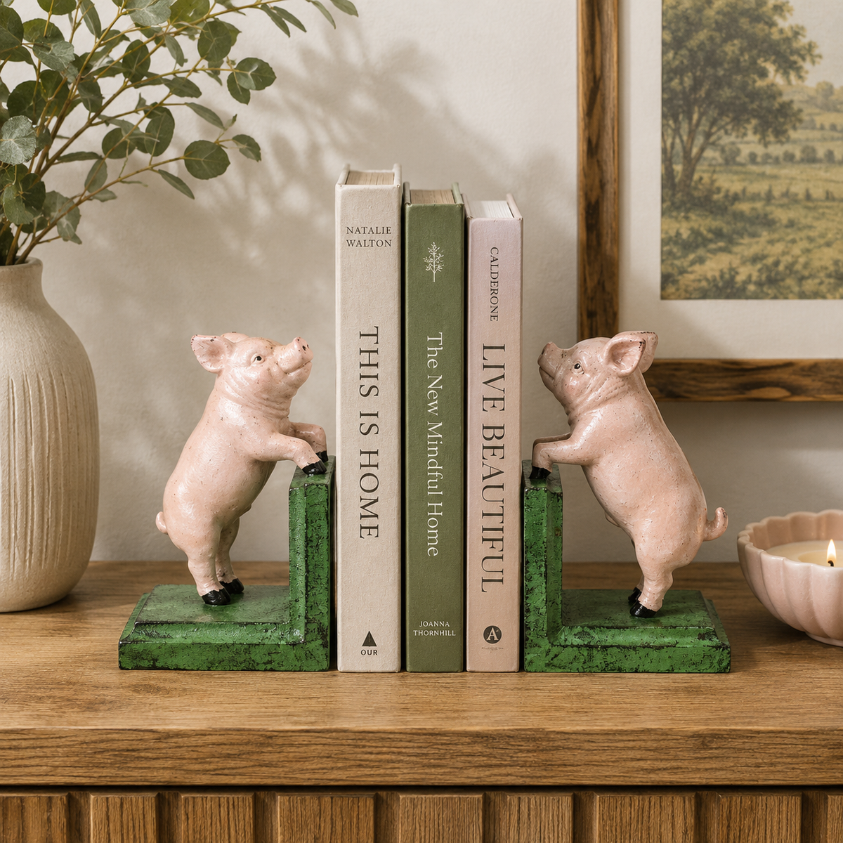 Cast Iron Antiqued Pair of Pigs Bookends 14.5cm each